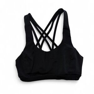 Lululemon "Free To Be Serene" Black Sports Bra, Size 4, braided cross back strap